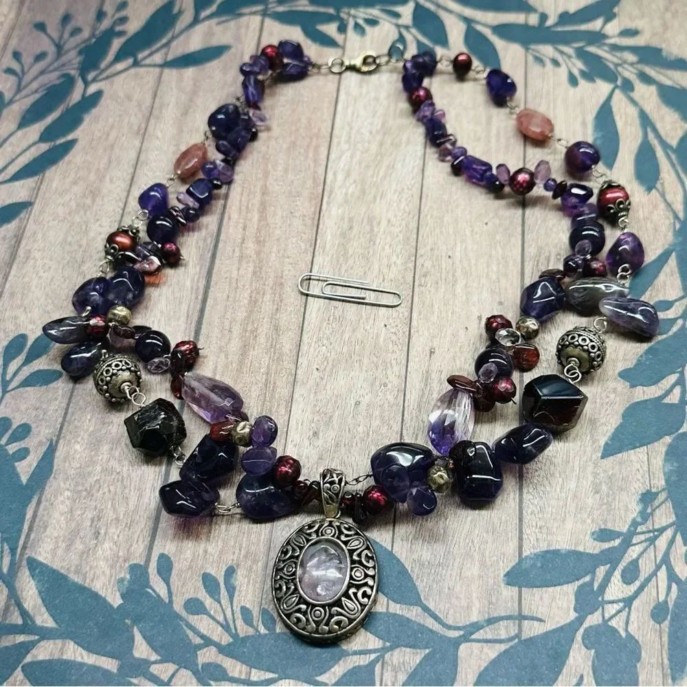 Sterling Silver Double Strand Amethyst Necklace B4